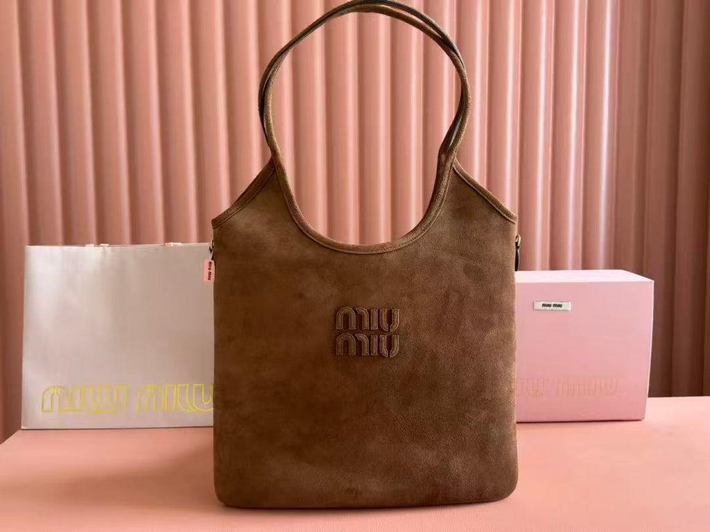 Miu IVY Hobo Bag Brown Suede