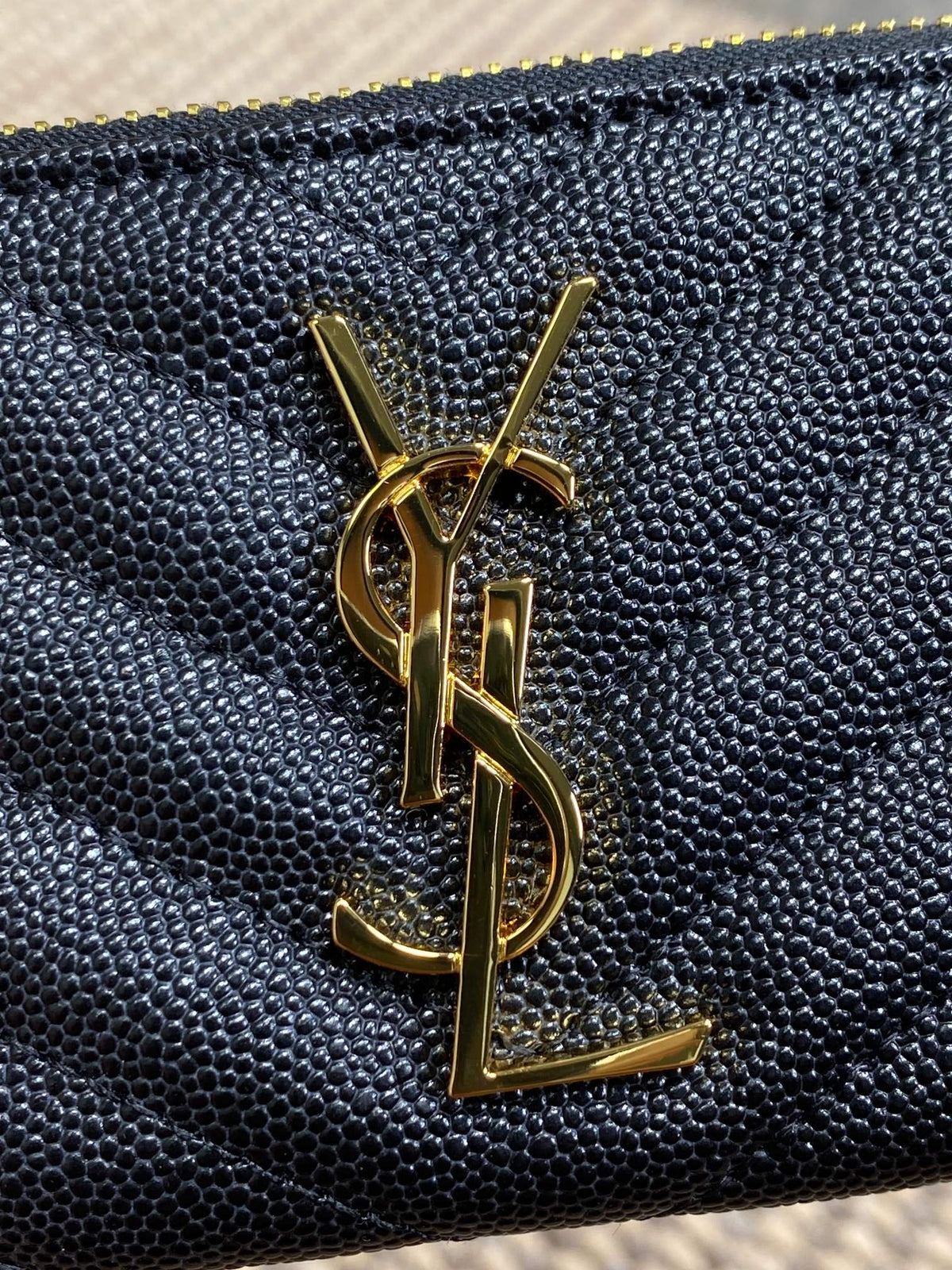 YSL Hook & Chain Zipper Coin Purse Caviar Cowhide GHW