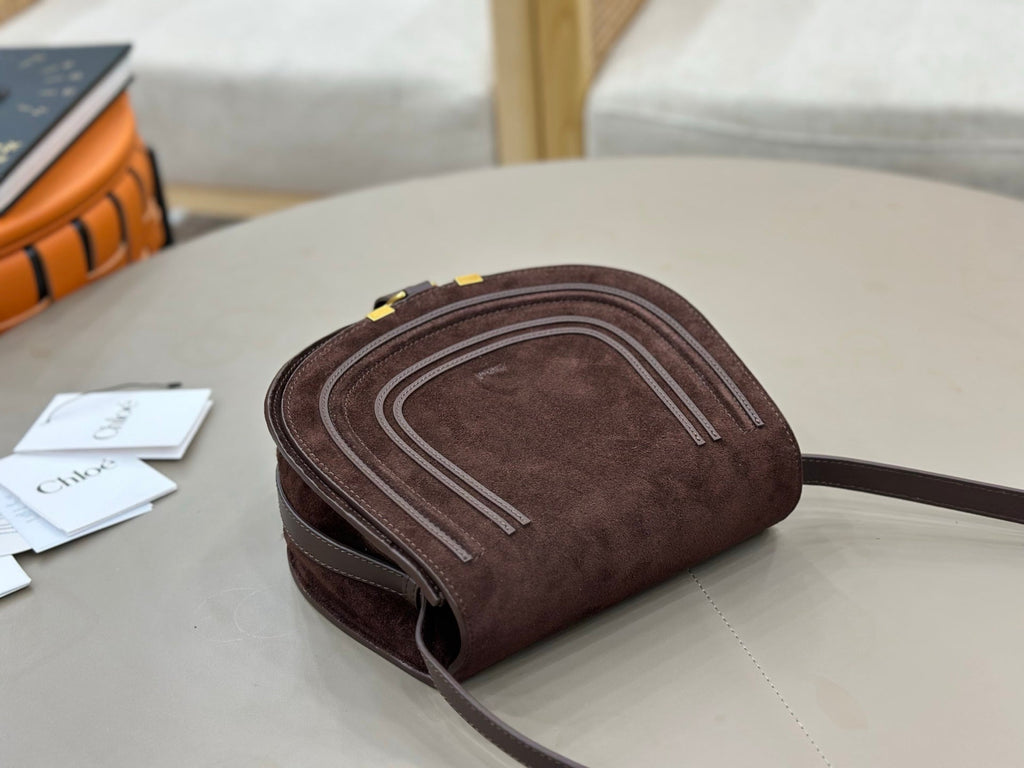 Chloe Marcie Saddle Bag Brown- Red Suede 281239