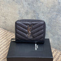 YSL Cassandre Matelassé Compact Zip-Around Wallet Black Caviar Cowhide Sliver HW