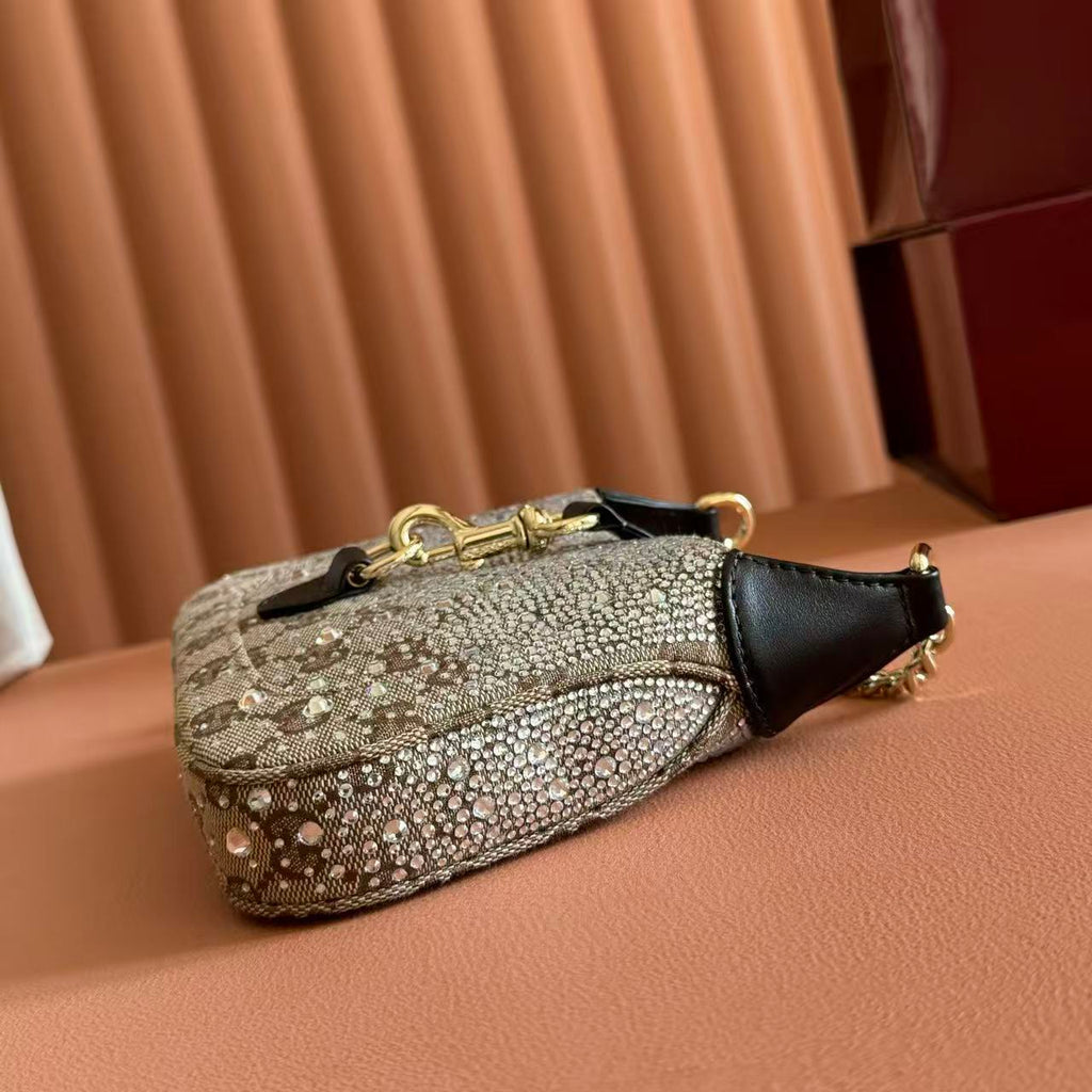 GG Jackie Notte Mini Crystal Bag Beige Brown Canvas