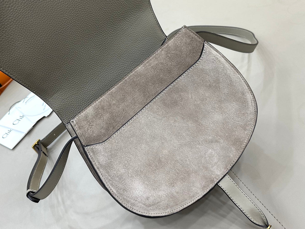 Chloe Marcie Saddle Bag Grey Suede 281226
