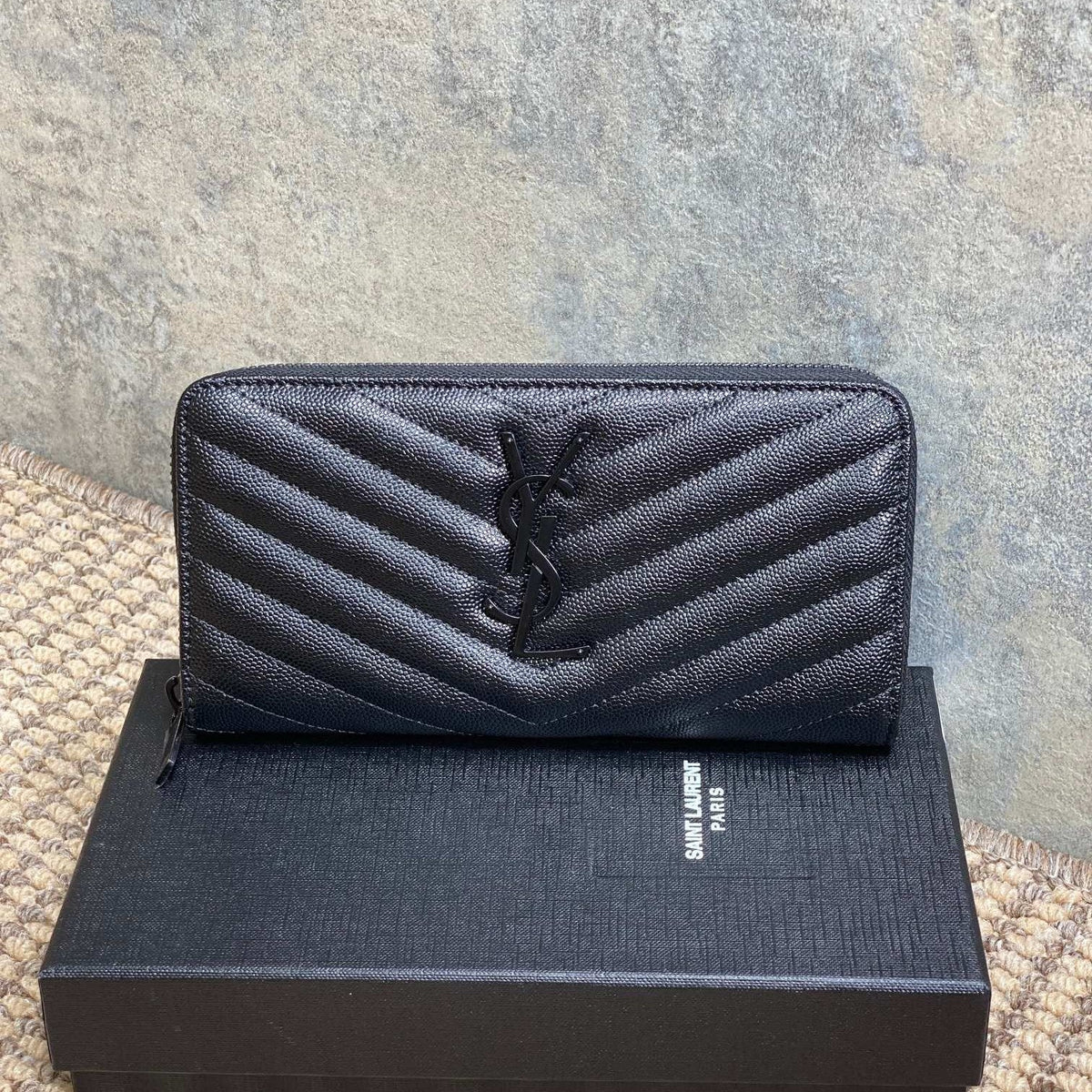 YSL Zippy Long Wallet Full Black Caviar Cowhide