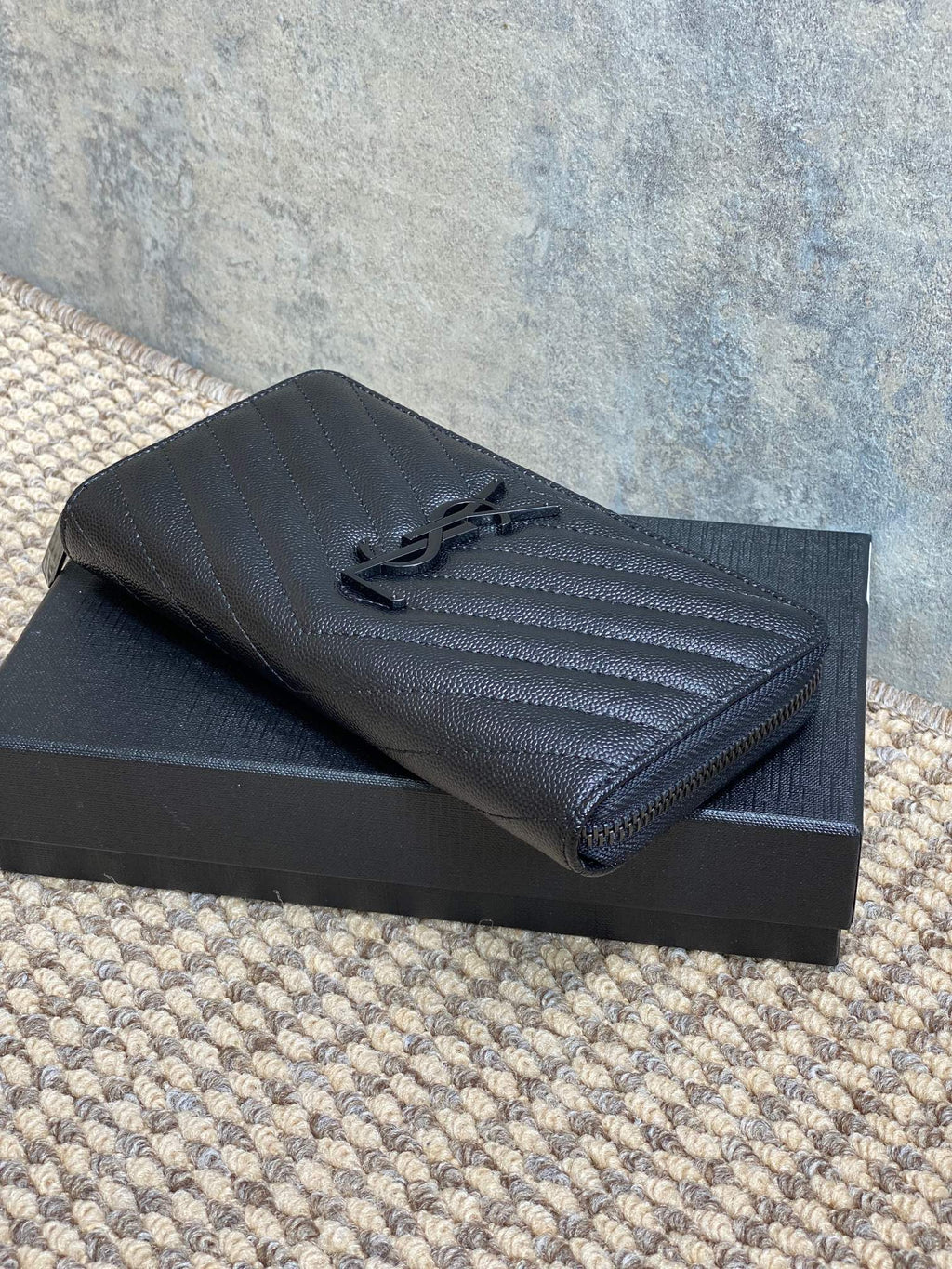 YSL Zippy Long Wallet Full Black Caviar Cowhide