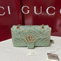 GG Marmont Crystals Small Shoulder Bag Green Leather
