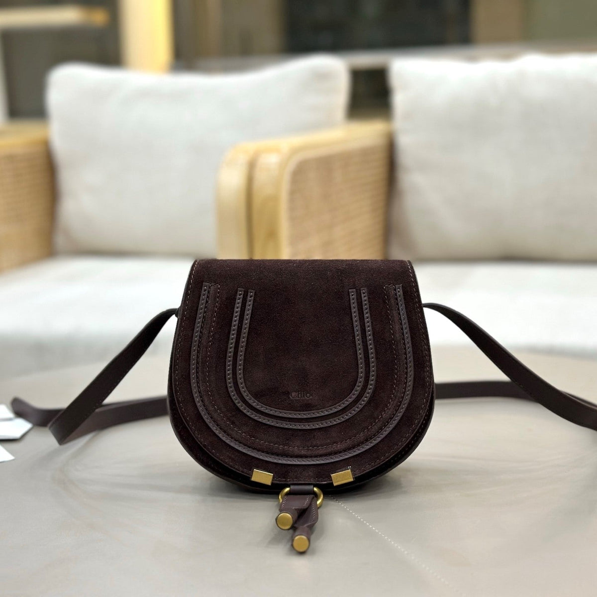 Chloe Small Marcie Saddle Bag Brown - Red Suede 281236