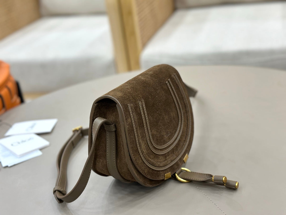 Chloe Small Marcie Saddle Bag Dark Brown Suede 281229