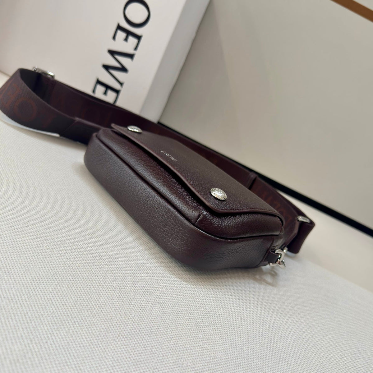 Loewe 2025 Small Pebble Messenger Bag Cinnabar Red Grained Calfskin 274595