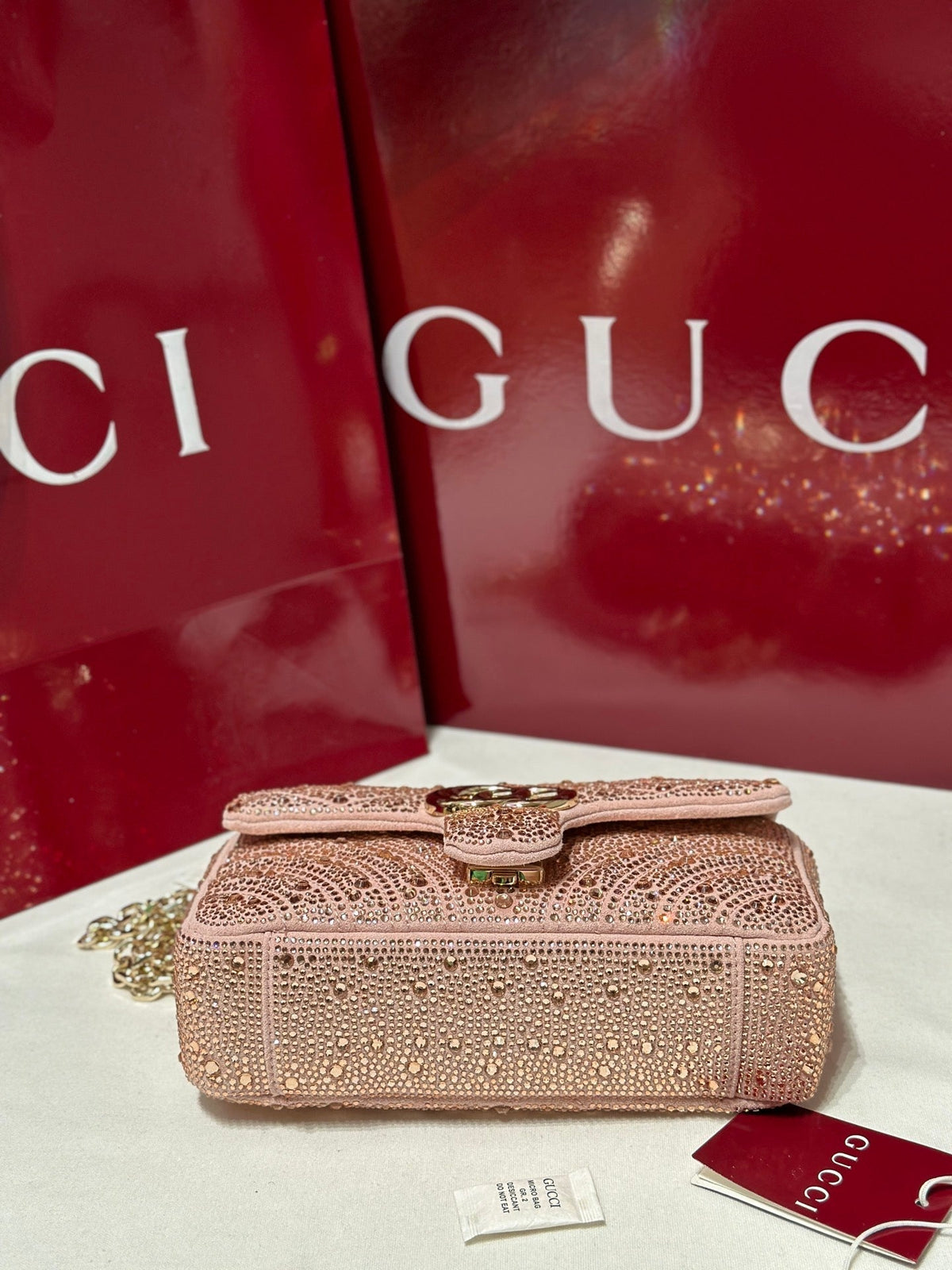 GG Marmont Crystals Small Shoulder Bag Pink Leather