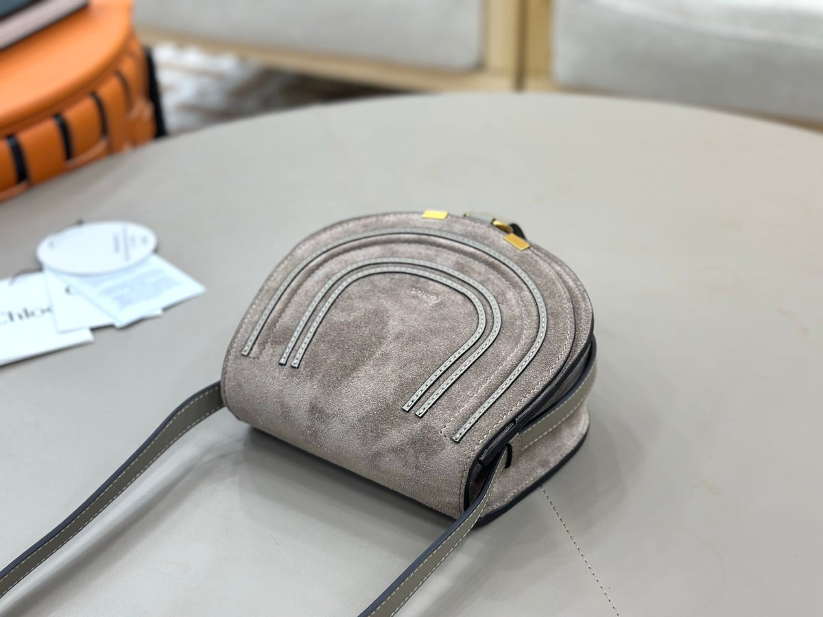 Chloe Small Marcie Saddle Bag Grey Suede 281224