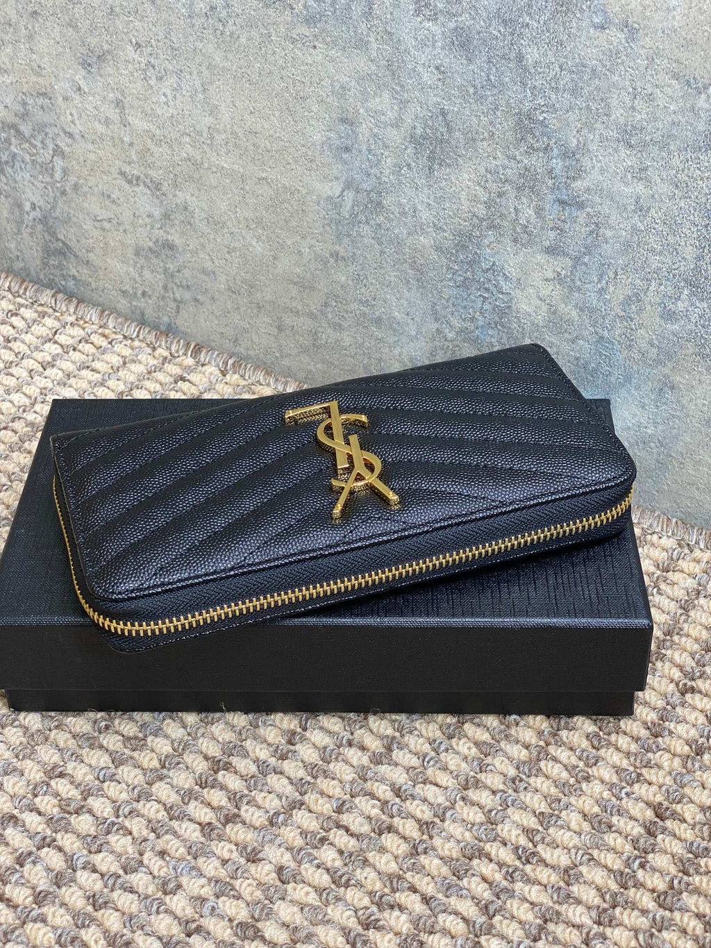 YSL Zippy Long Wallet Black Caviar Cowhide GHW