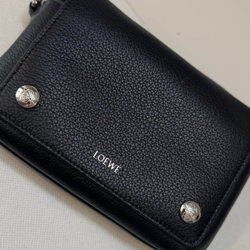 Loewe 2025 Small Pebble Messenger Bag Black Grained Calfskin 274592