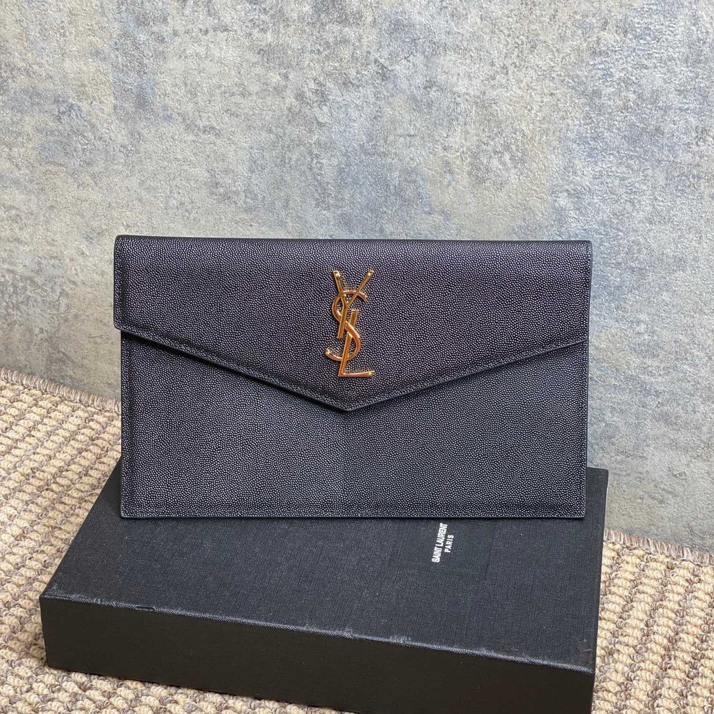 YSL 22s Uptown Pouch Clutch Bag Black Cowhide GHW