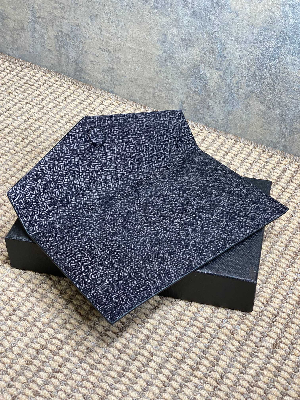 YSL 22s Uptown Pouch Clutch Bag Black Cowhide GHW