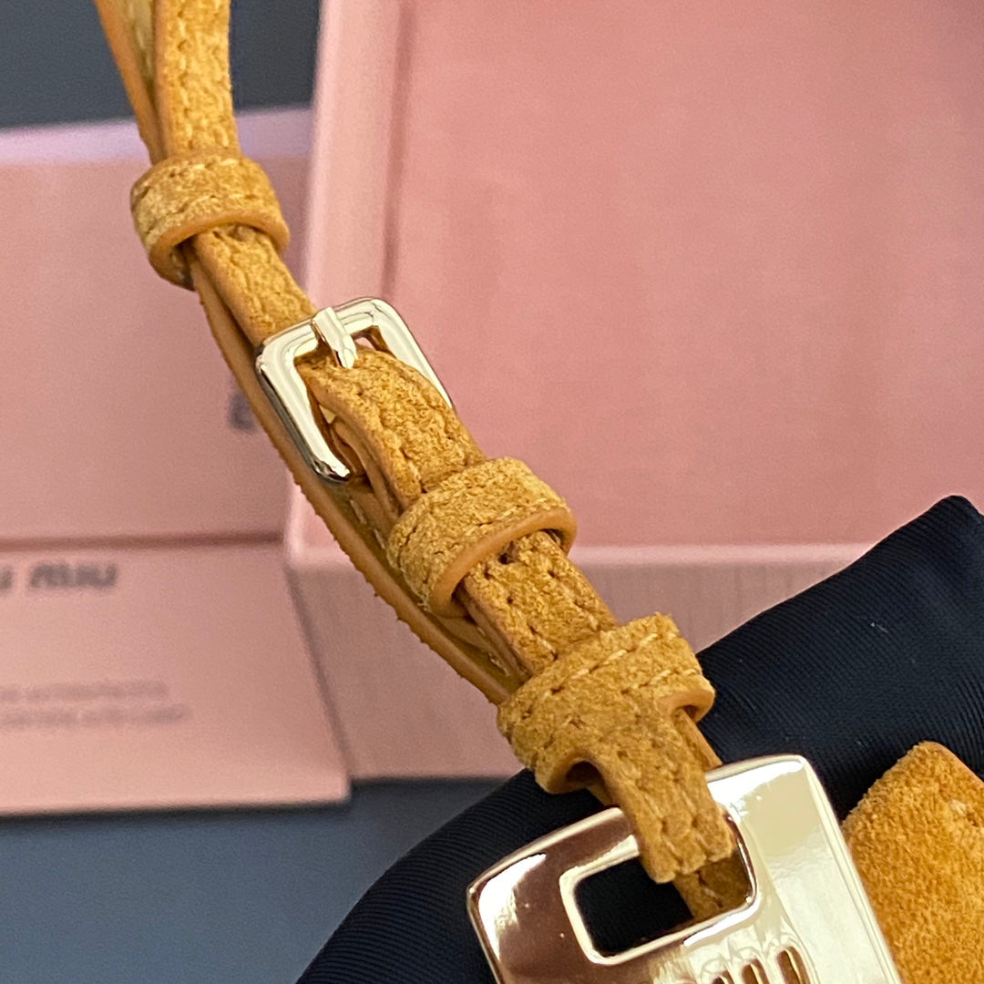 Leather Bag Charm With Key Yellow Orange Suede 240341