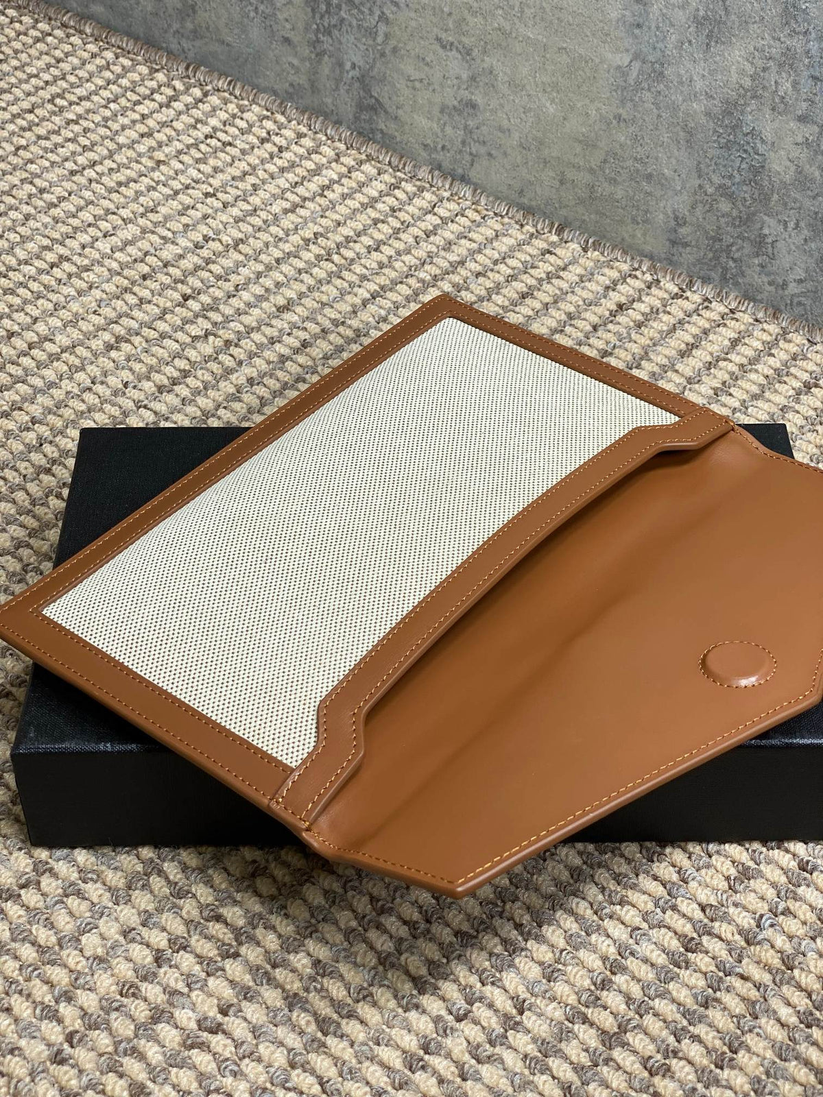 YSL 22s Uptown Pouch Clutch Bag Beige Brown Canvas GHW