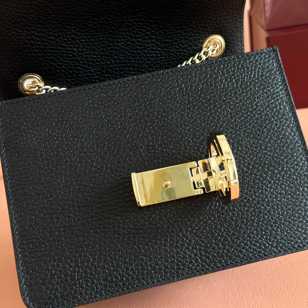 GG Interlocking Leather Chain Crossbody Black Grain Leather