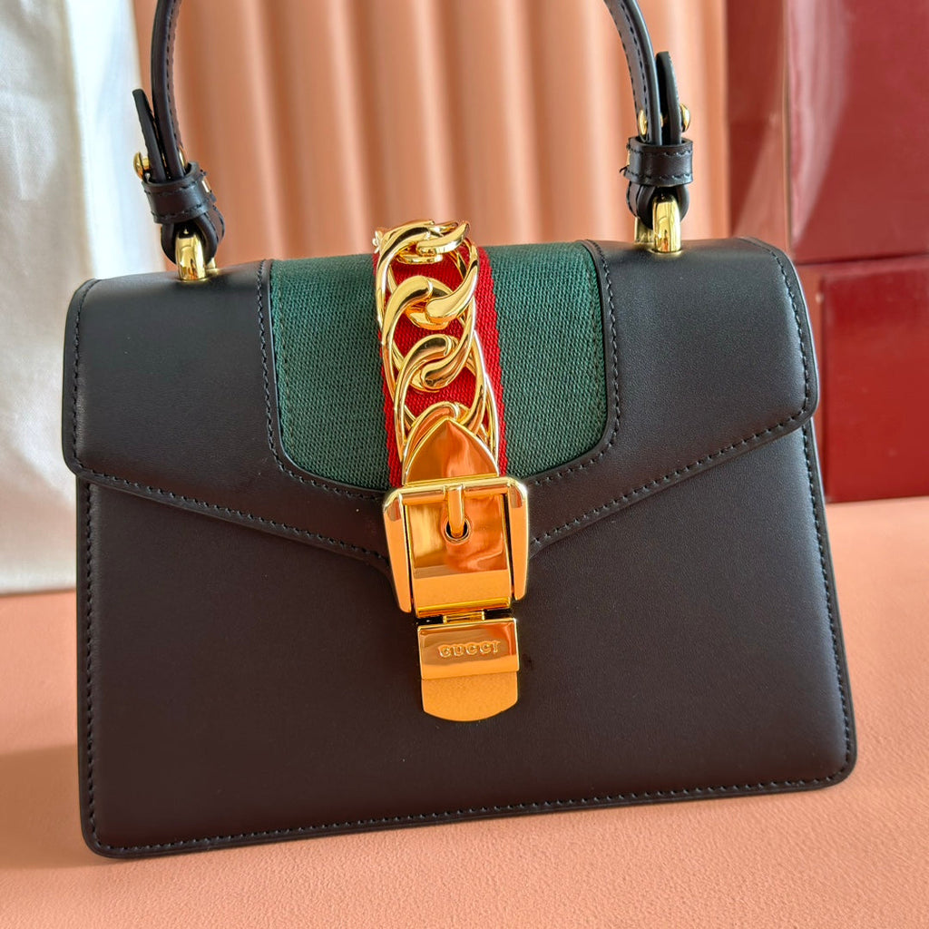 GG Sylvie Mini Chain Bag Black Lambskin