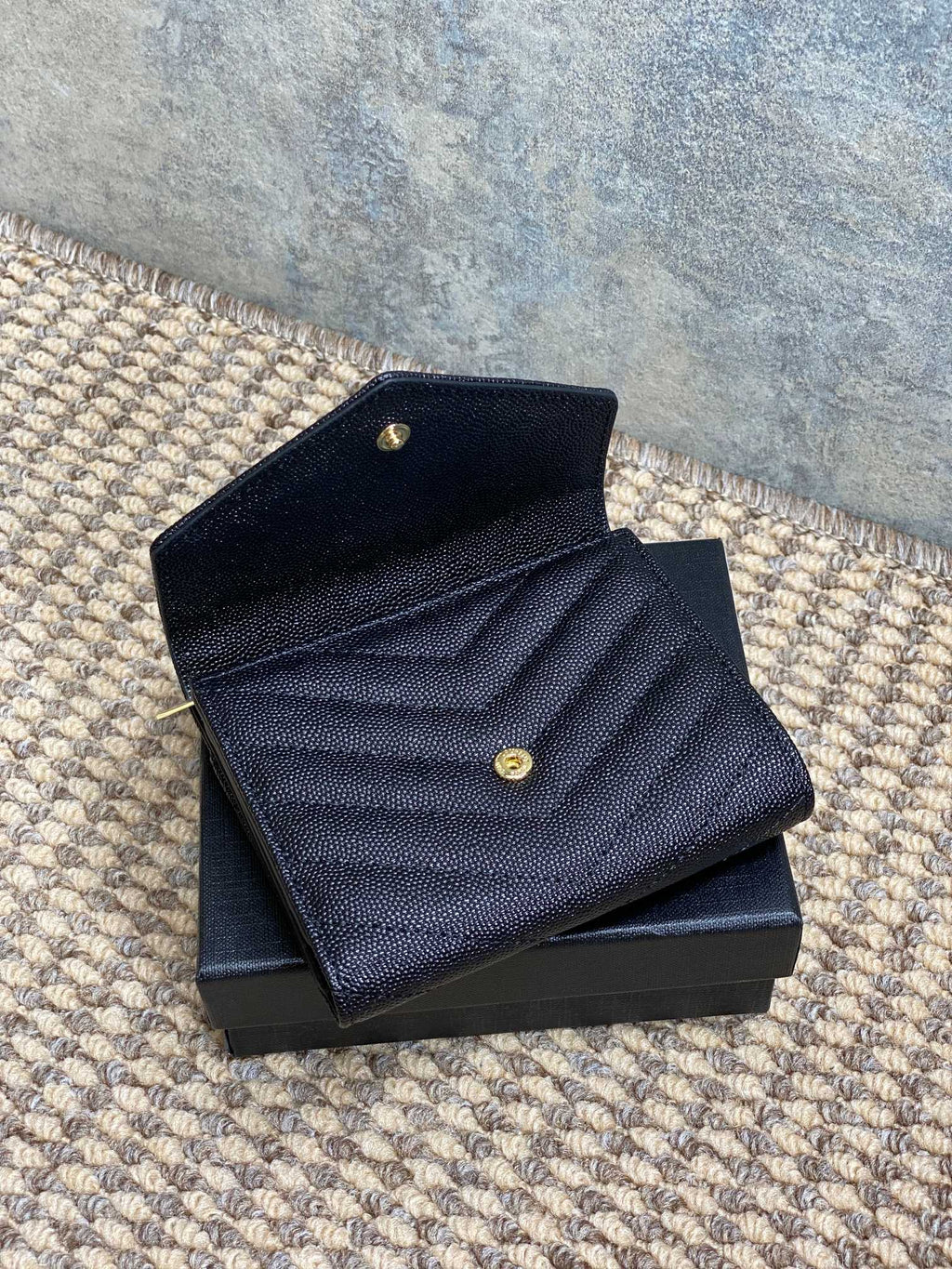 YSL Compact Flap Cassendre Wallet 10cm Black Leather GHW