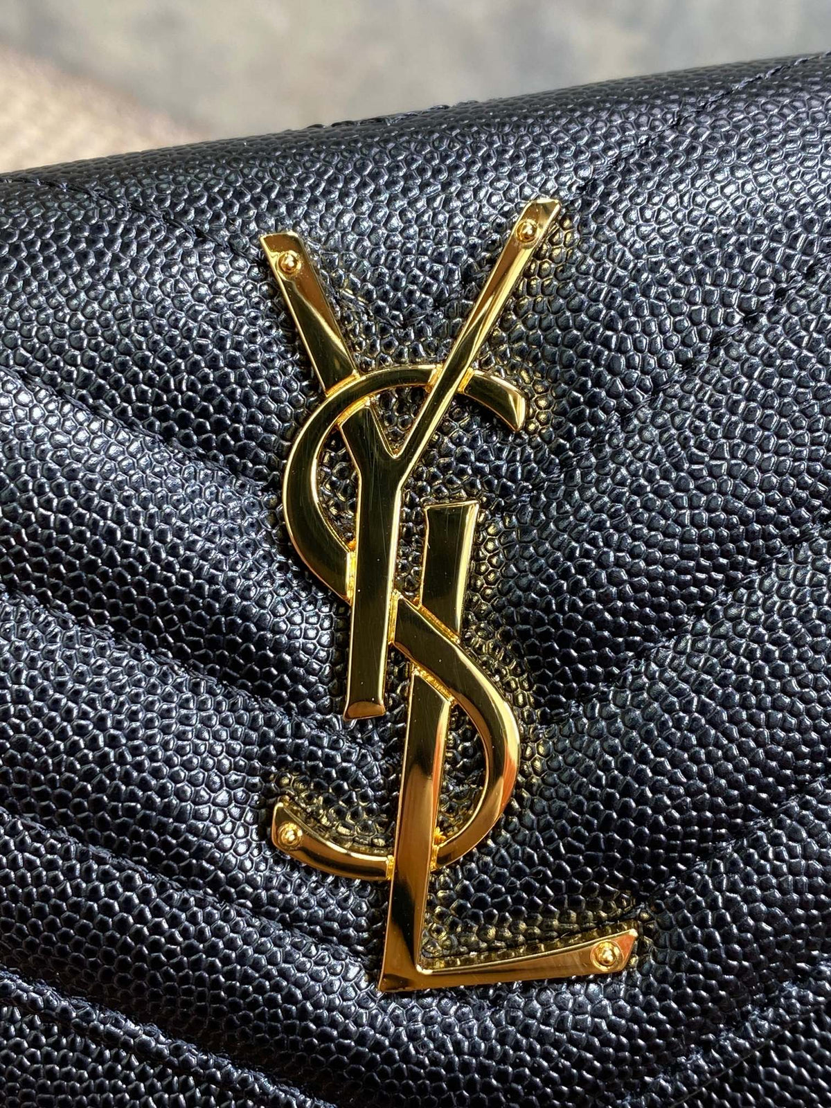 YSL Cassandre Envelope Flap Wallet Black Caviar Cowhide GHW
