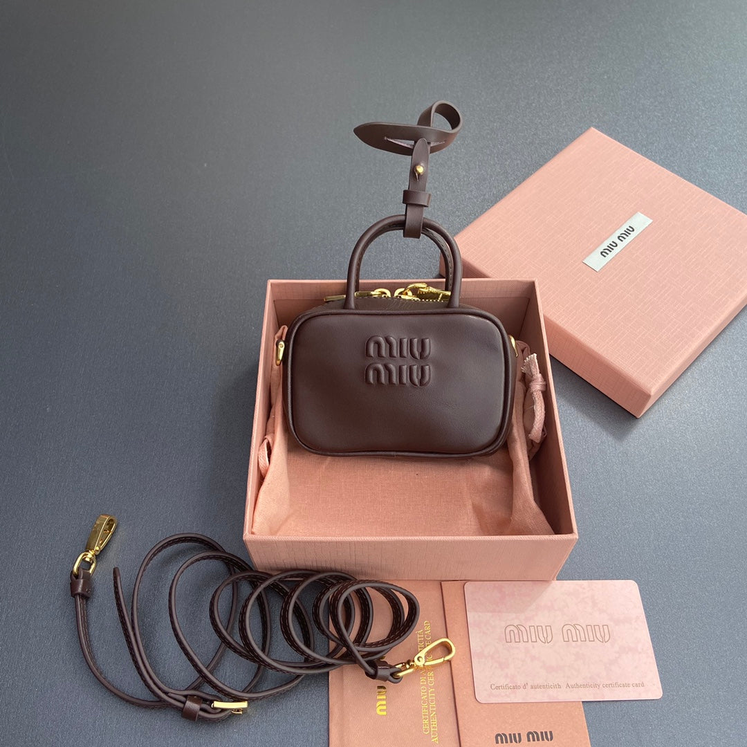 Miu 11 Chocolate Beau Leather Micro Bag 240365