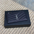 YSL Zip Coin Case With Card Black Caviar Cowhide Sliver HW