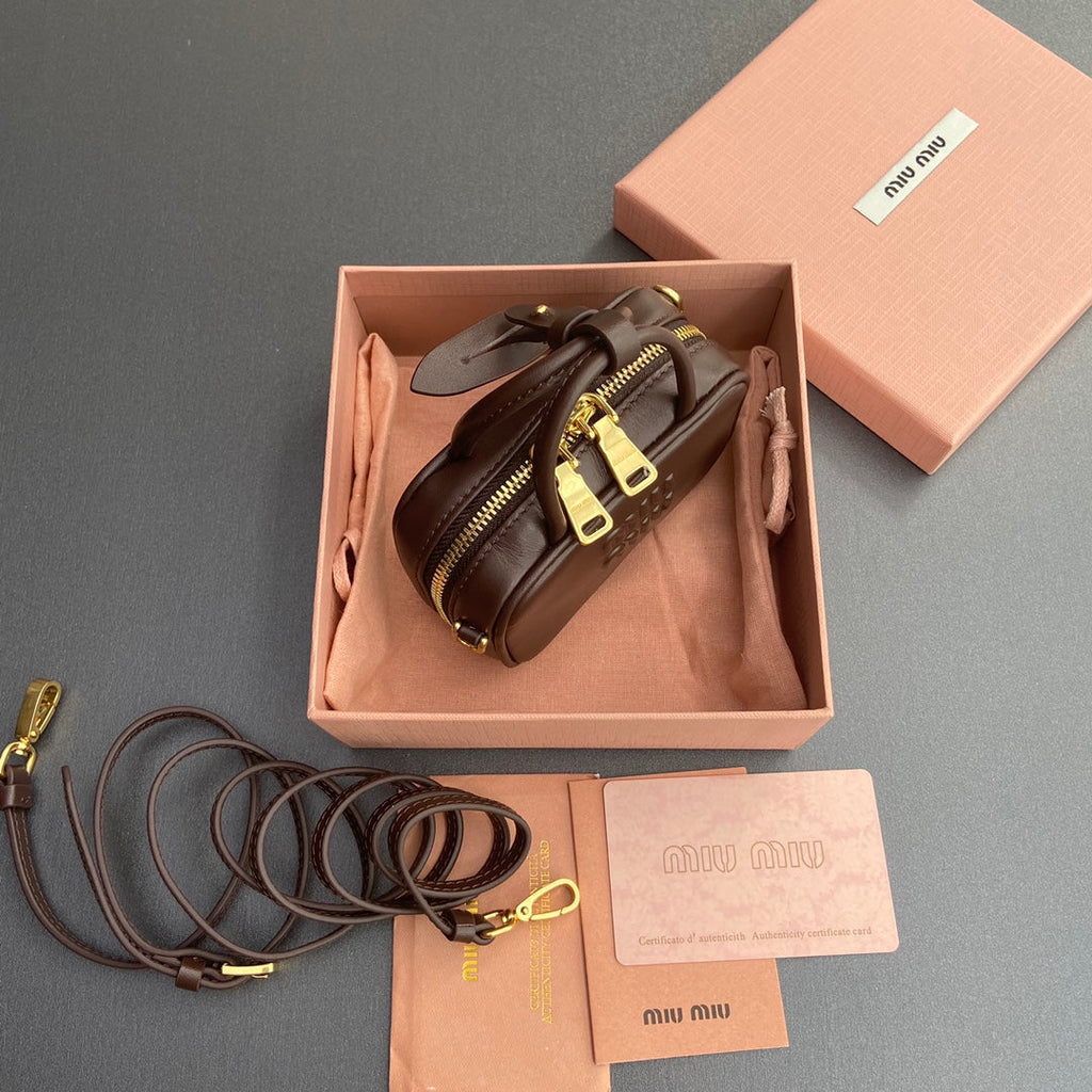 Miu 11 Chocolate Beau Leather Micro Bag 240365