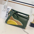 Small Puzzle Edge Landscape Bag Olive Green Yellow Nappa Calfskin