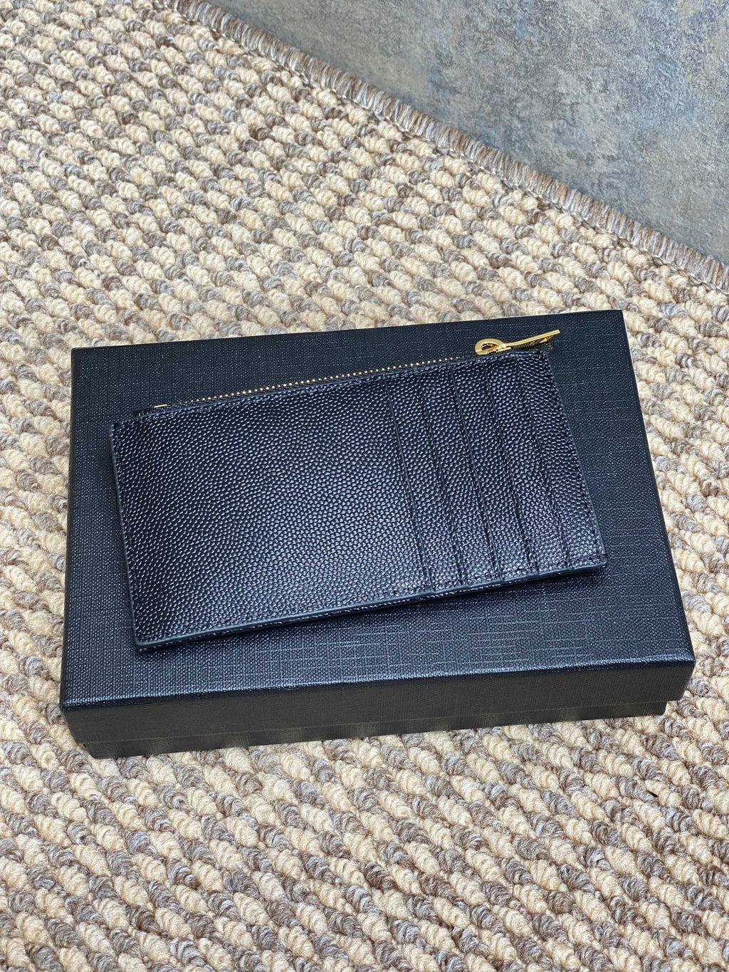 YSL Zip Coin Case With Card Black Caviar Cowhide GHW