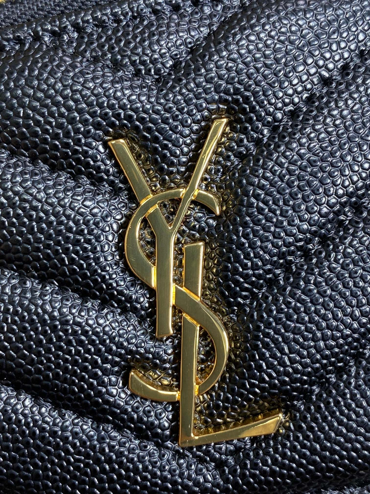 YSL Zip Coin Case With Card Black Caviar Cowhide GHW