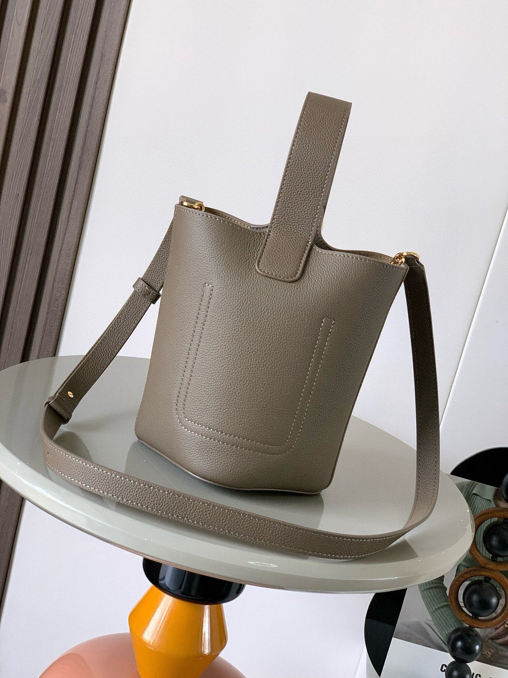 Loewe Mini Pebble Bucket Bag Taupe Grained Calfskin