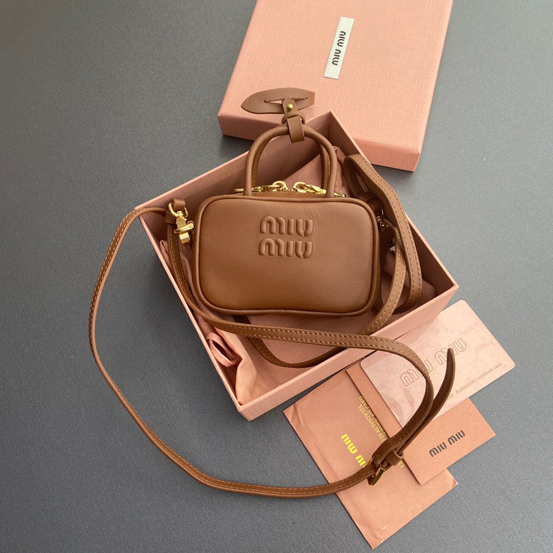 Miu 11 Cognac Beau Leather Micro Bag 240363