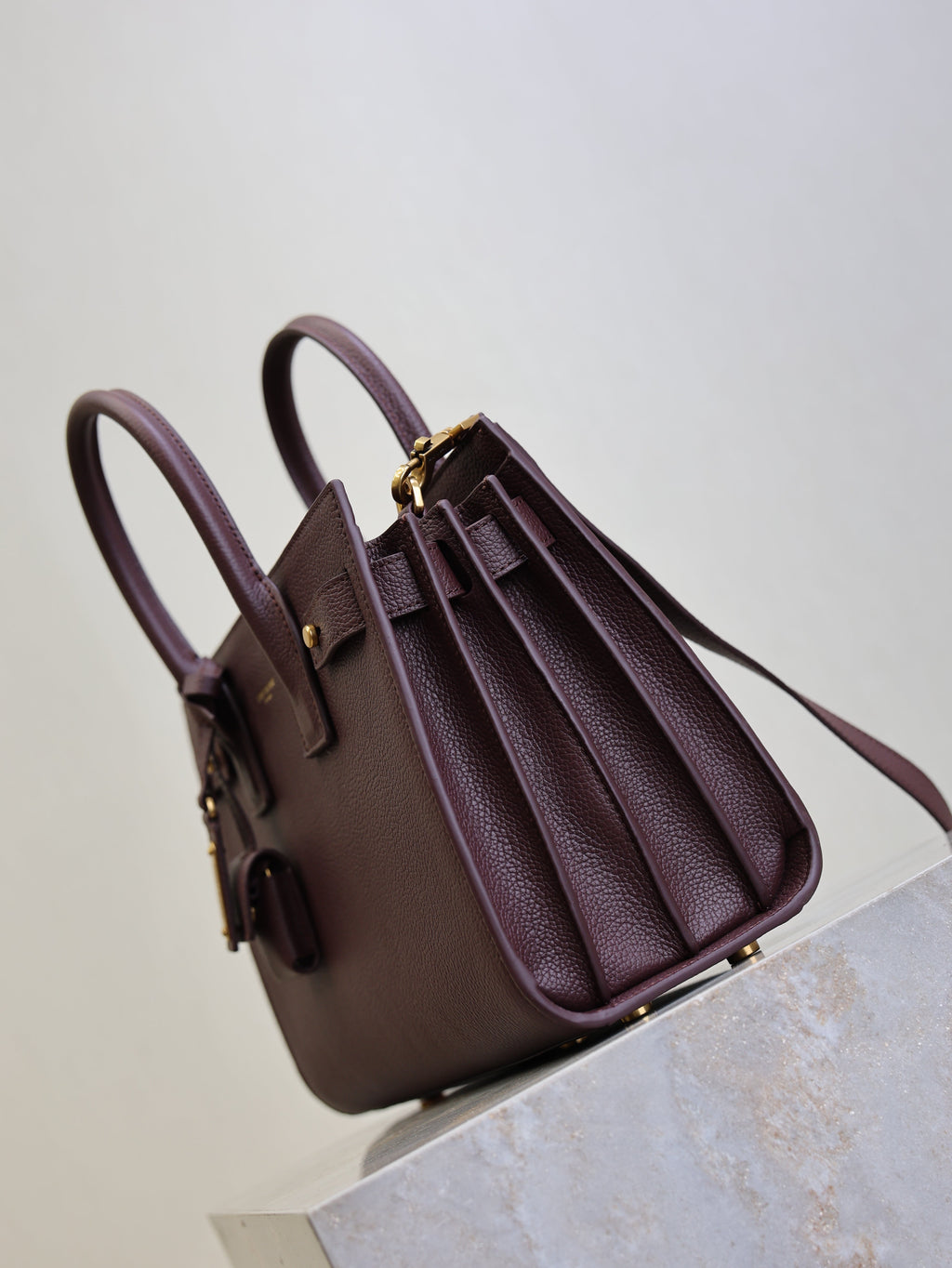 YSL Sac De Jour Nano 26cm Dark Burgundy Grain Cowhide GHW