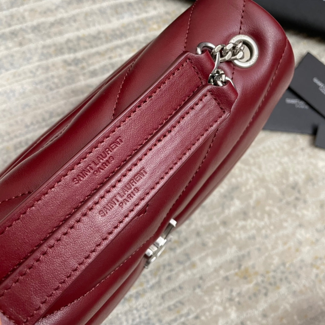 LOULOU SMALL 25 IN BURGUNDY RED LAMBSKIN SILVER HARDWARE