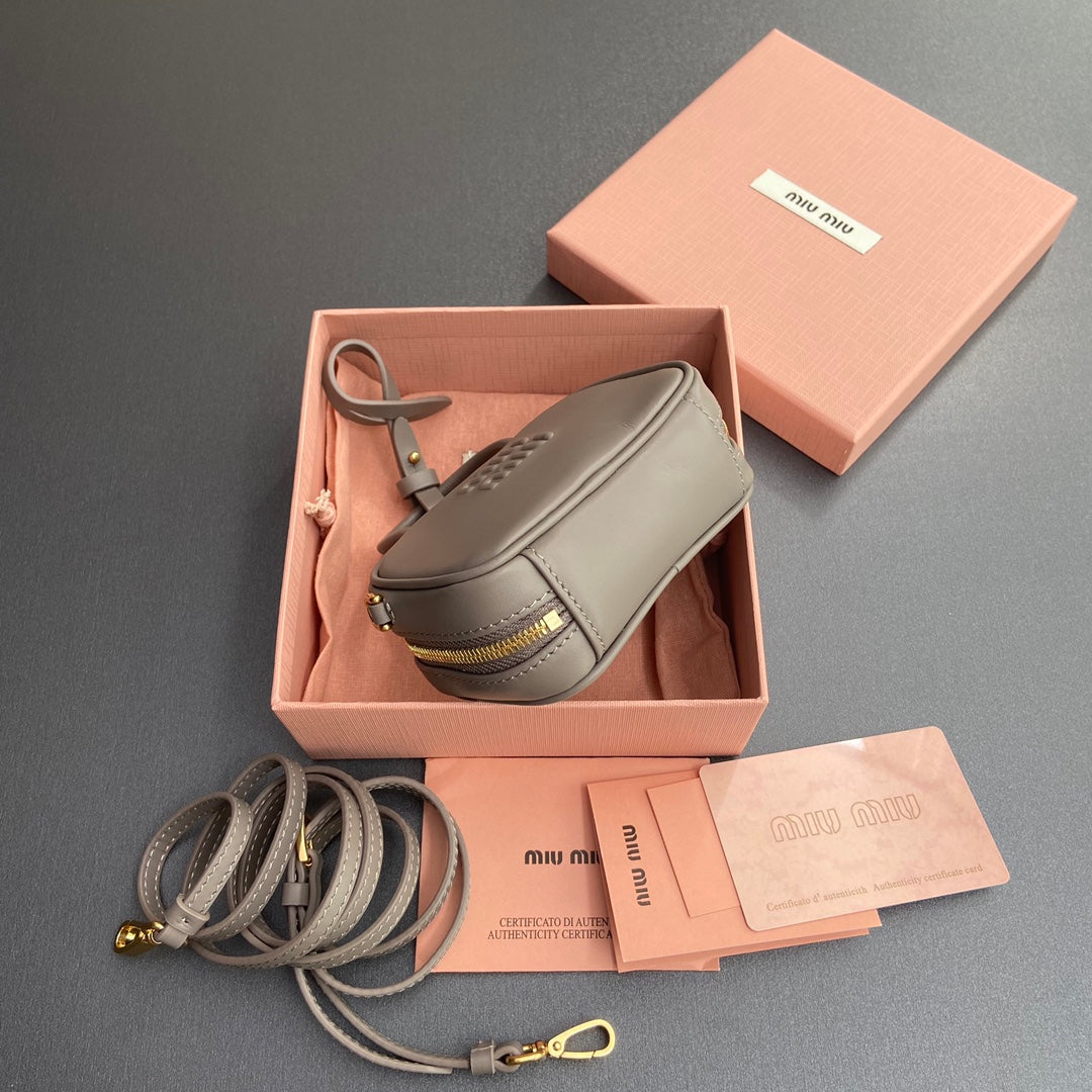 Miu 11 Grey Beau Leather Micro Bag 240371