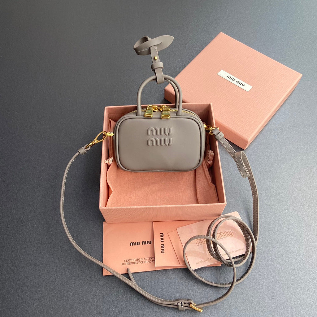Miu 11 Grey Beau Leather Micro Bag 240371