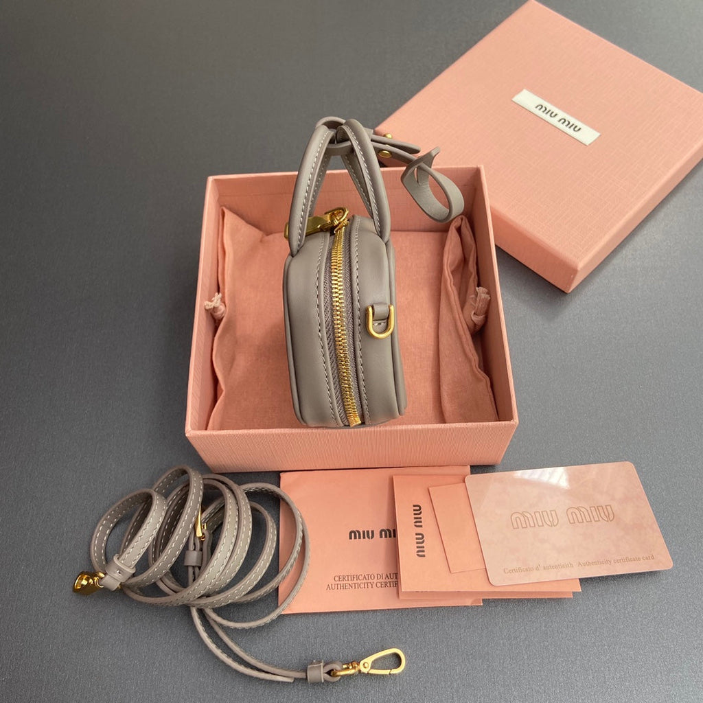 Miu 11 Grey Beau Leather Micro Bag 240371