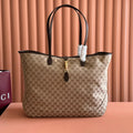 GG Jackie Large Tote Bag Brown Beige Canvas