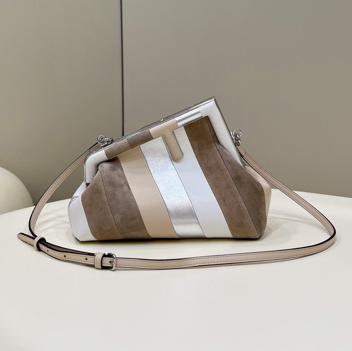FENDI FIRST SMALL 26 IN COLORFUL SUEDE AND CALFSKIN WITH SILVER HARDWARE