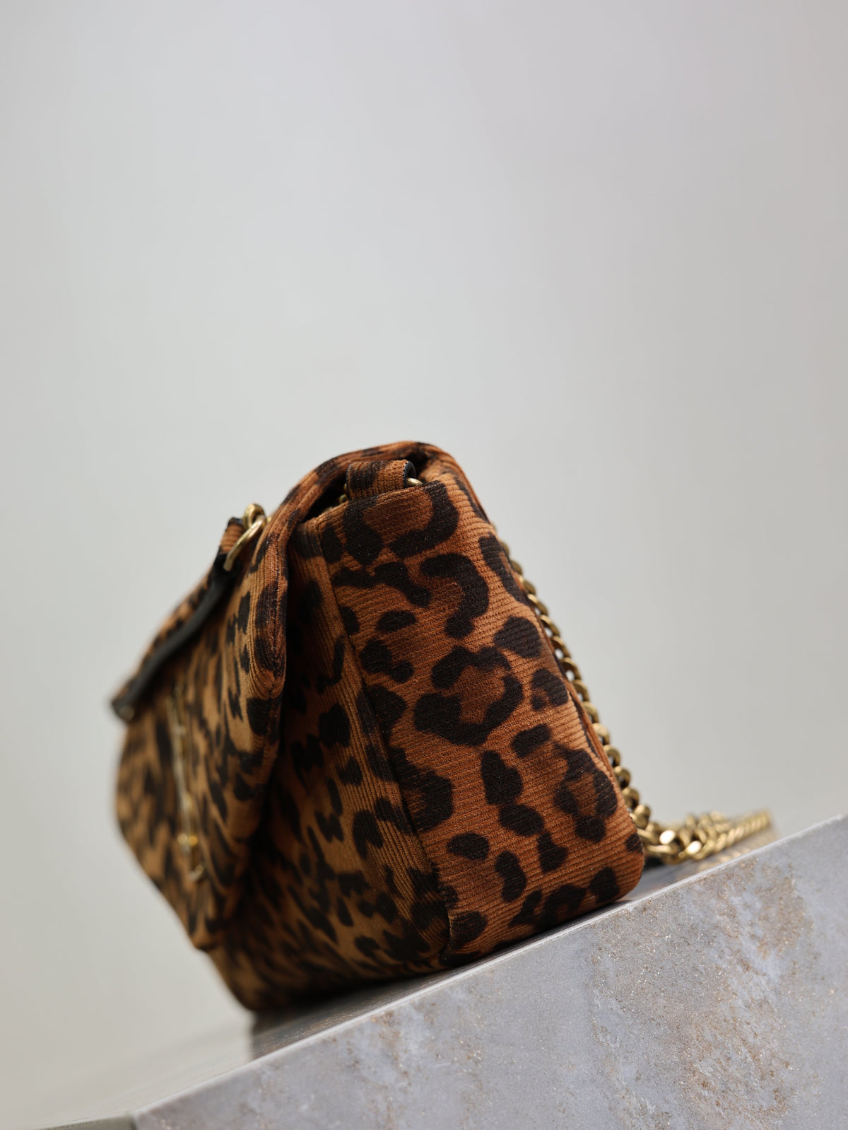 YSL 26cm Calypso Chain Bag Brown Leopard Printed Canvas