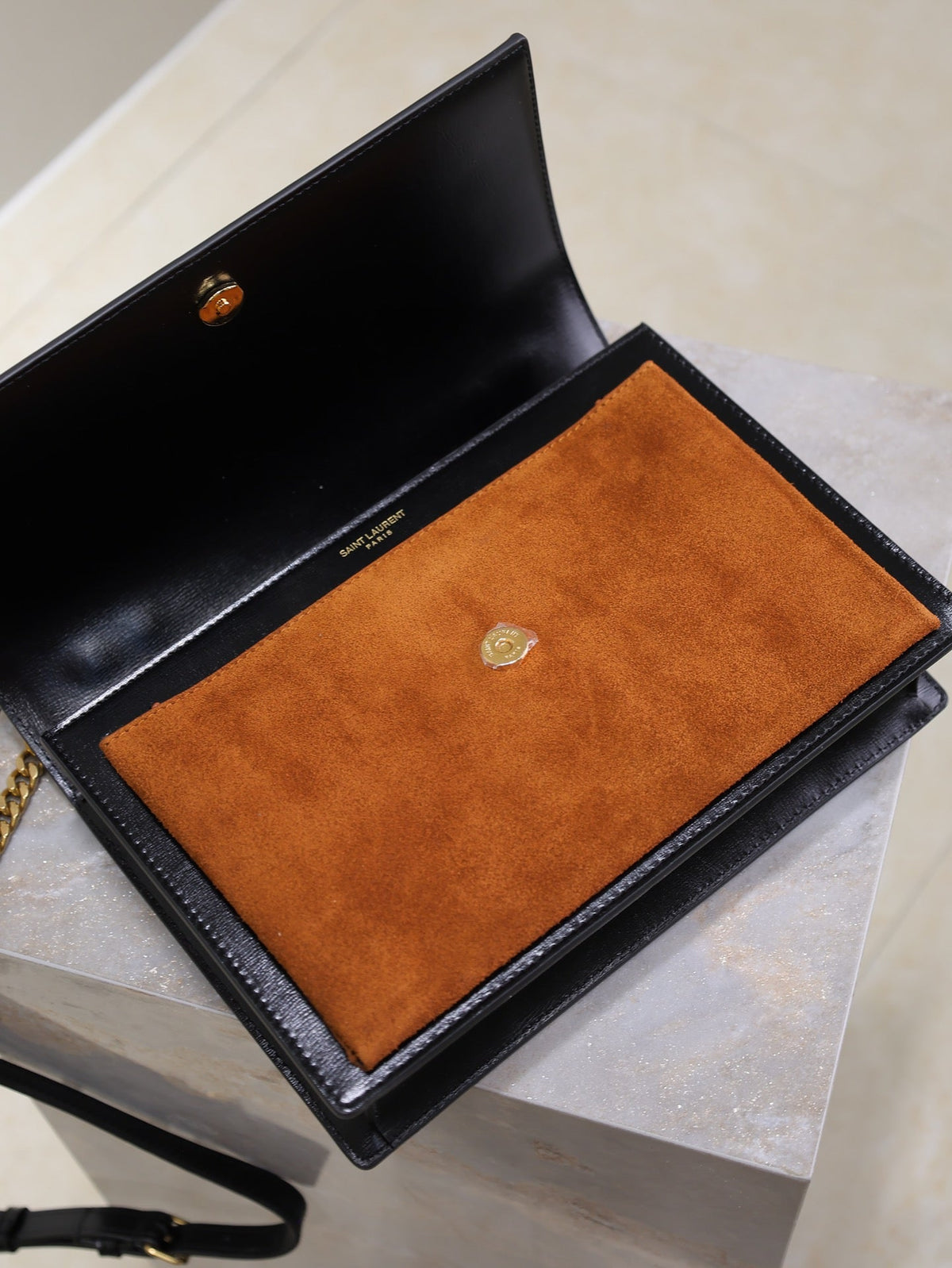 YSL Sunset Handbags 25cm Black Brown Cowhide Suede