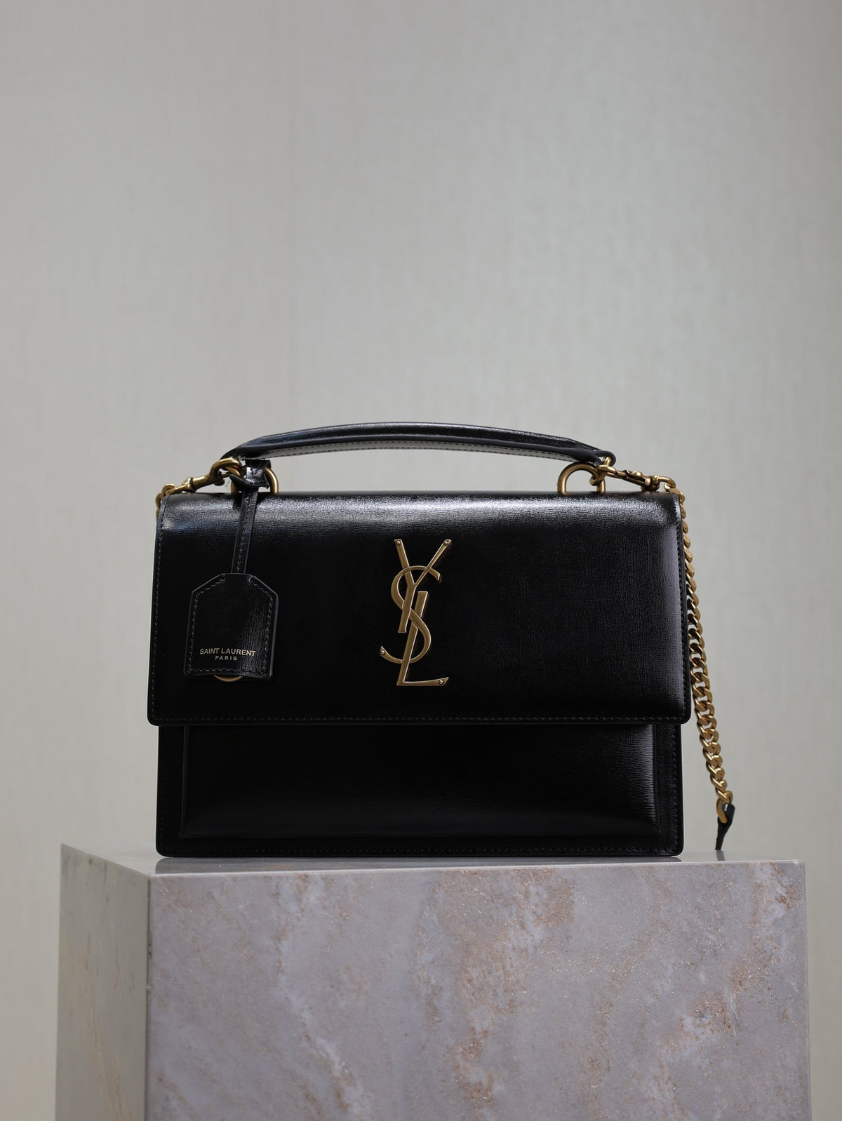 YSL Sunset Handbags 25cm Black Cowhide