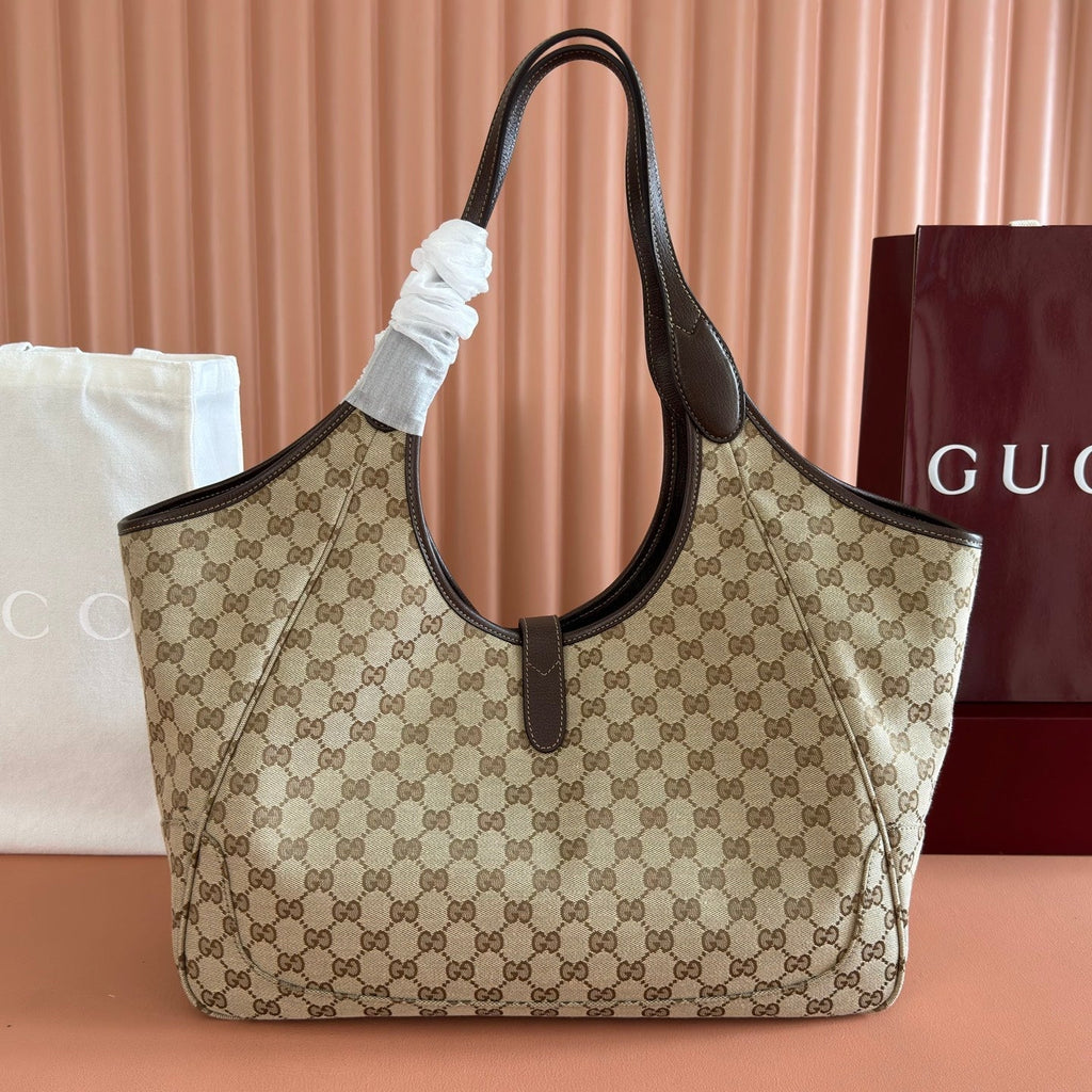 GG Mercato Large Tote Bag Beige Brown Canvas