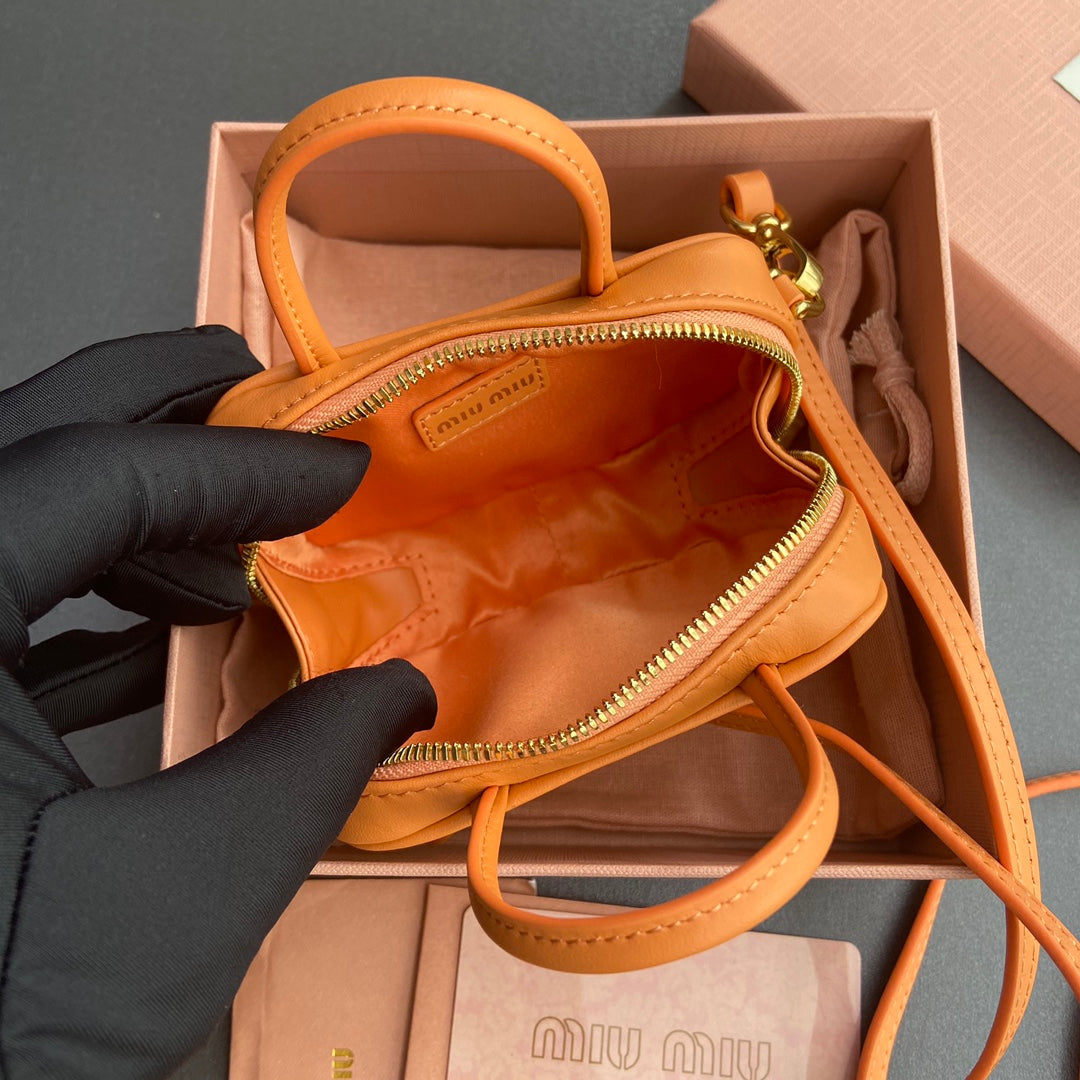 Miu 11 Orange Beau Leather Micro Bag 240361
