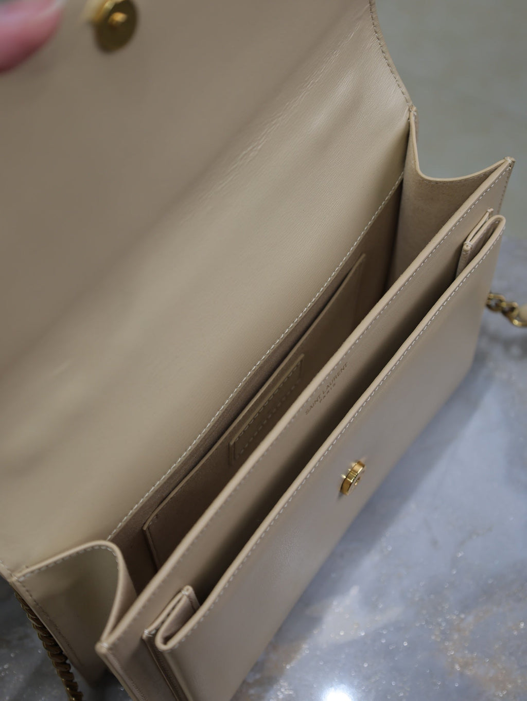 YSL Sunset Handbags 25cm Beige Cowhide