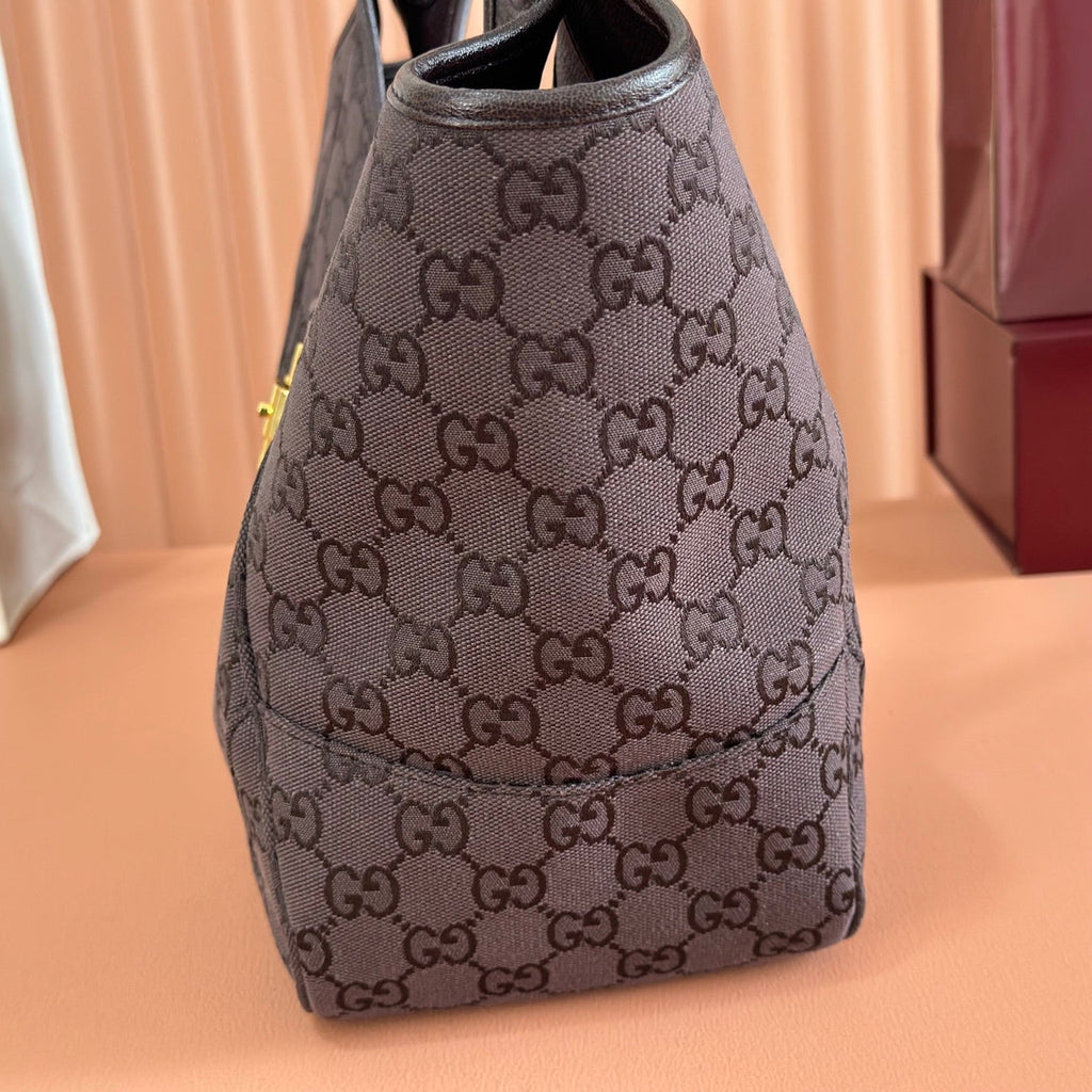 GG Mercato Medium Tote Bag Dark Brown Canvas