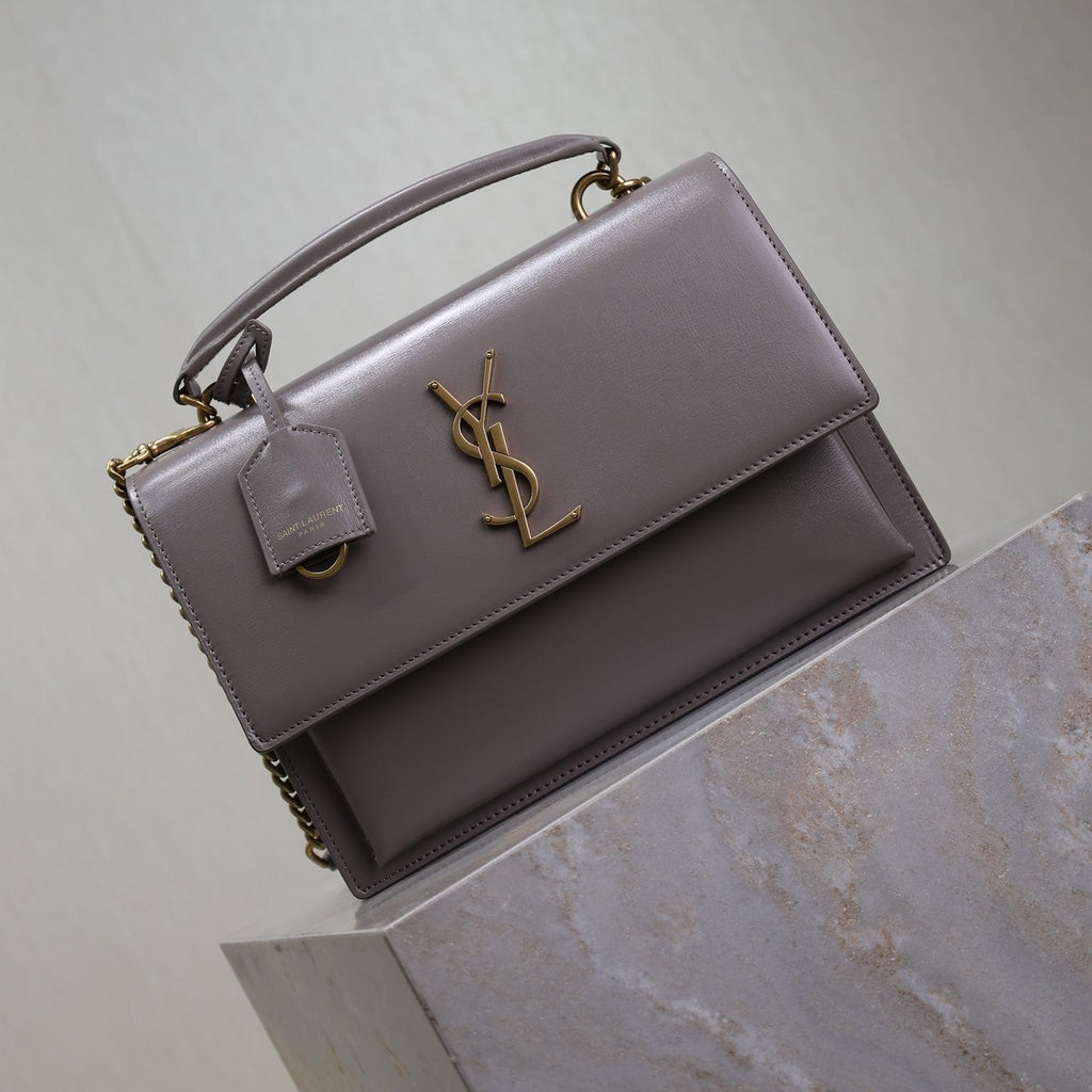 YSL Sunset Handbags 25cm Grey Cowhide