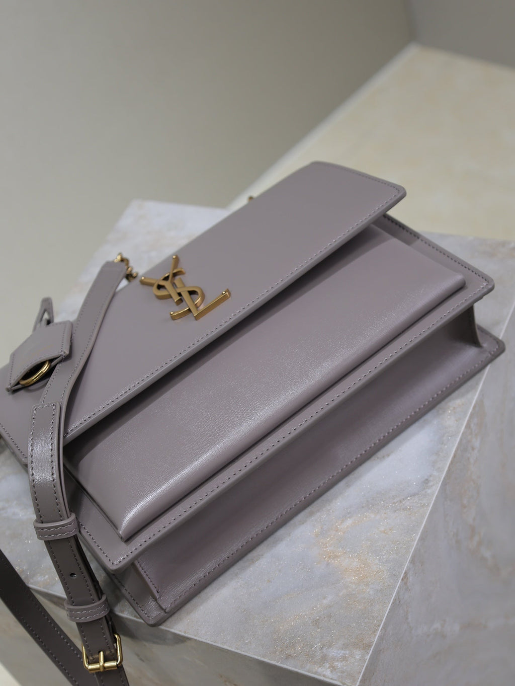 YSL Sunset Handbags 25cm Grey Cowhide