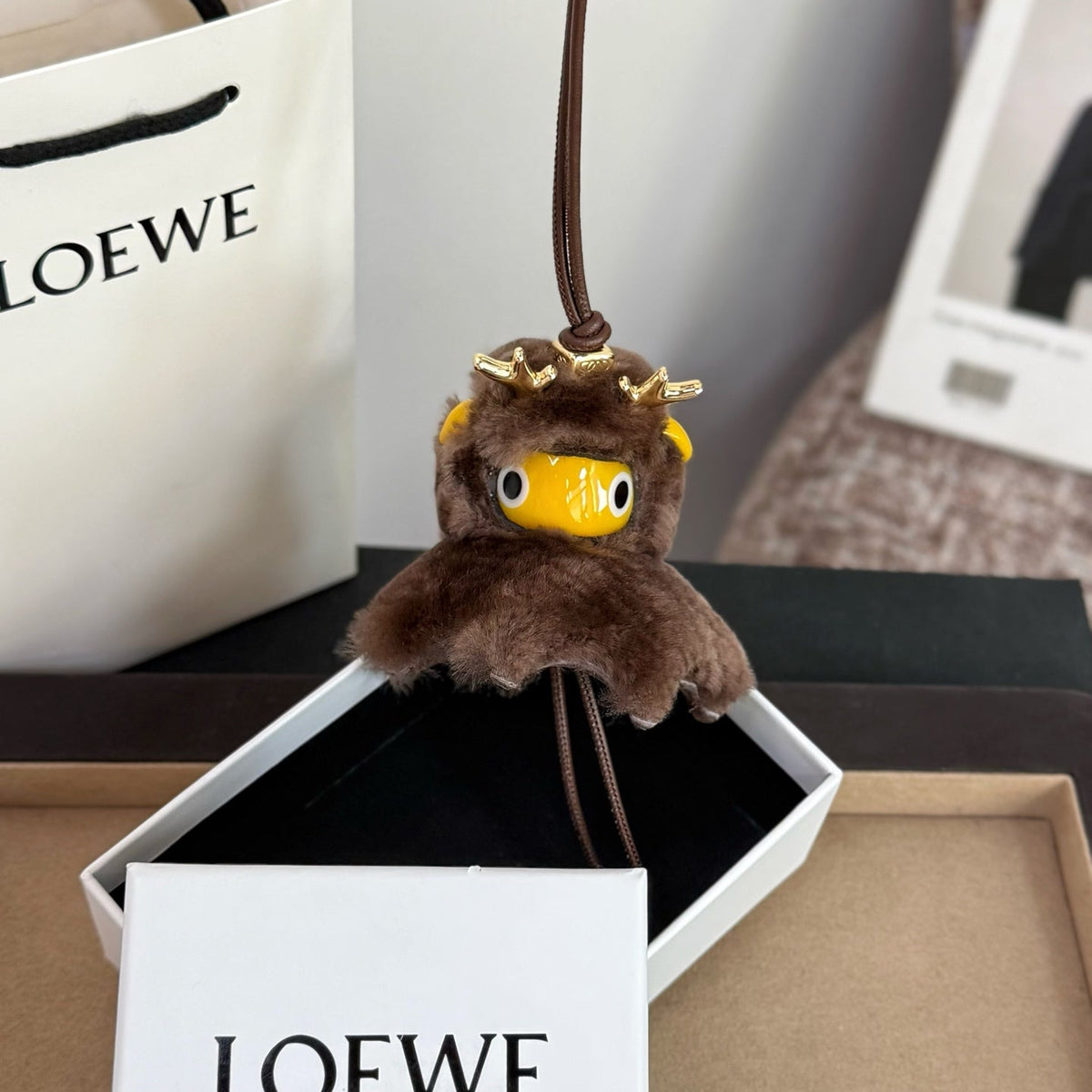 Loewe Puzz Little Elf Reindeer Charm Brown Yellow Wool