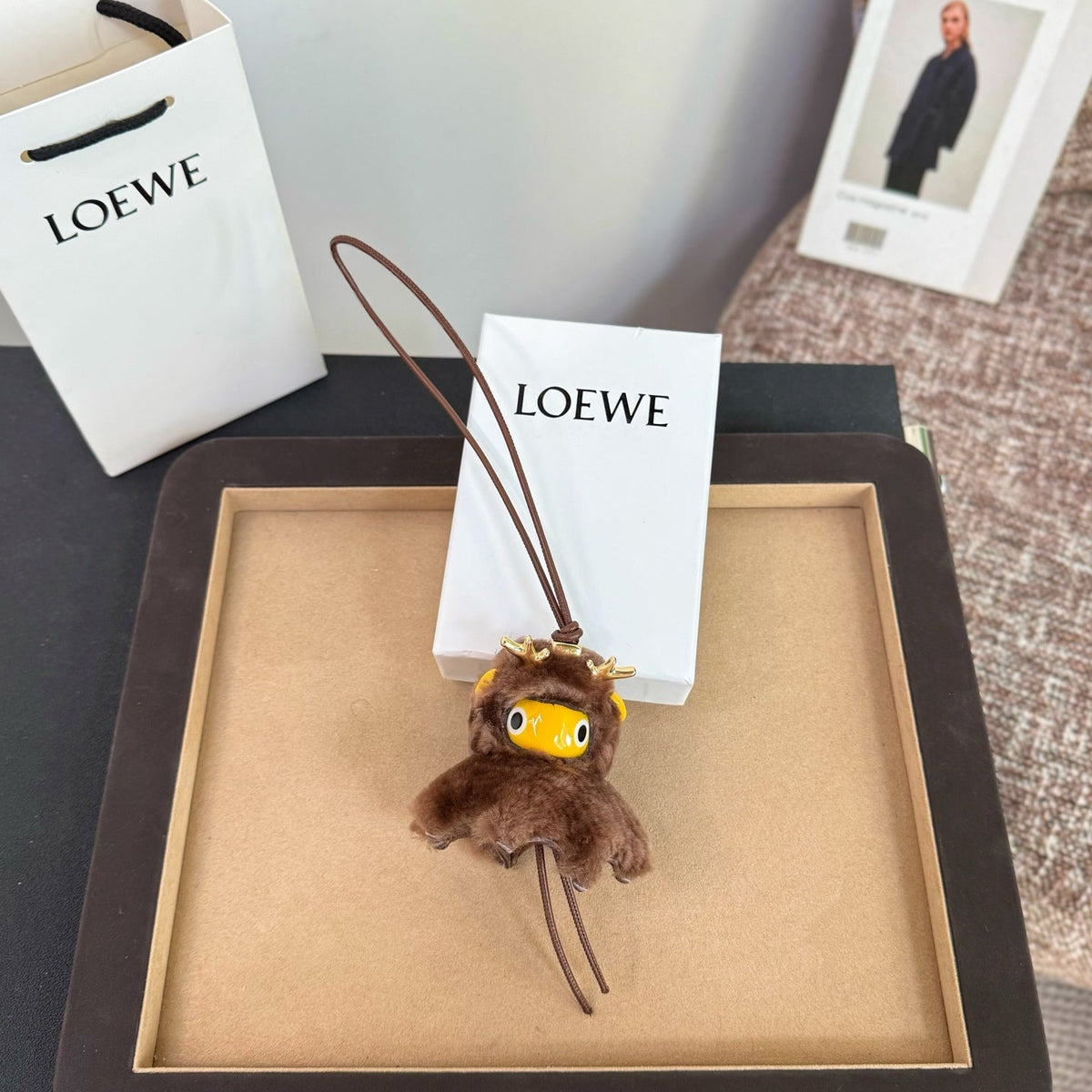 Loewe Puzz Little Elf Reindeer Charm Brown Yellow Wool